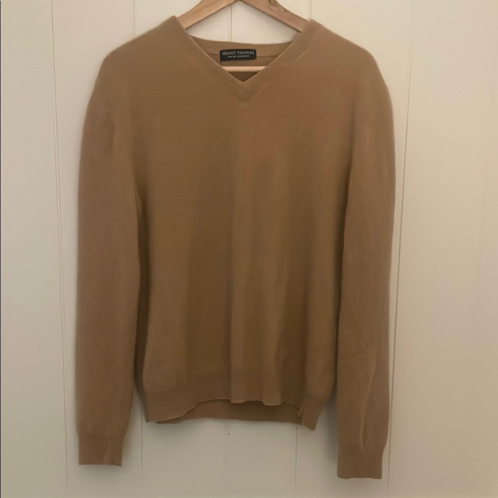 Tan Grant Thomas V-Neck Cashmere Sweater